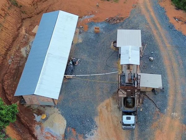 Aerial view of the processing plant and covered shed